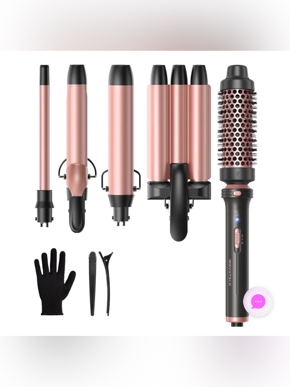Wavytalk 5 in 1 Curling Wand Set, 0.5-1.25" Barrels& Thermal Brush& Crimper